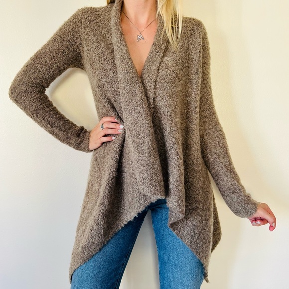 Joie waterfall open long sleeve cozy side pockets wool blend cardigan sweater - Picture 2 of 8